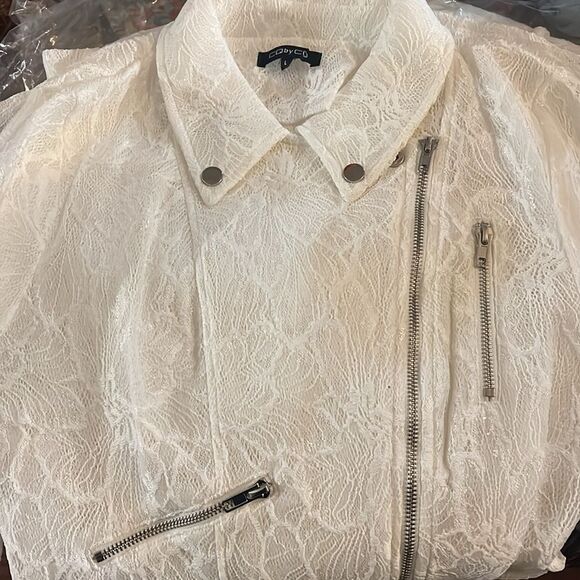 Women's Plus White Lace High Low Belted Zip Up Jacket S, M, L - Picture 6 of 7